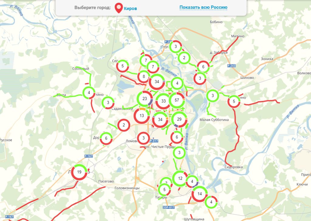 Карта убитых дорог города Киров