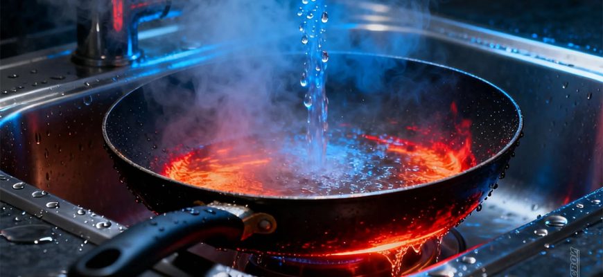 Нельзя сразу мыть сковороду после жарки